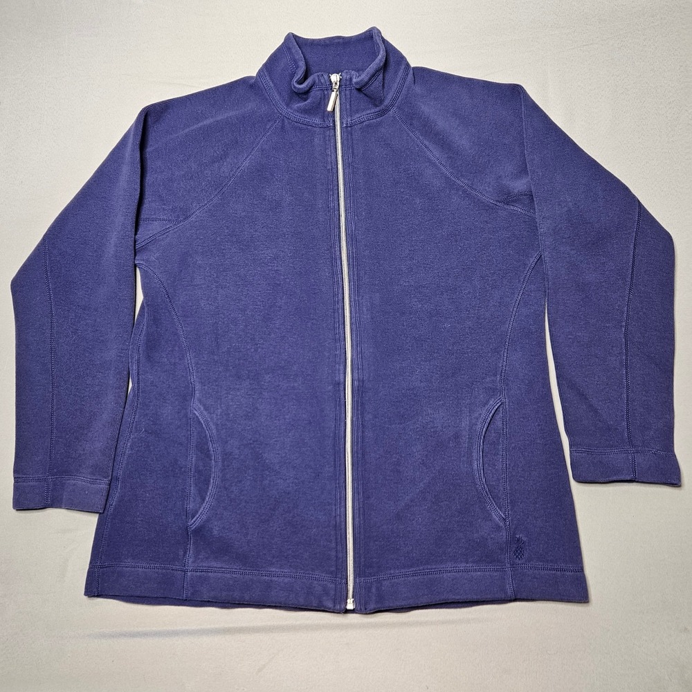 Tommy Bahama Full Zip Sweatshirt Womens Large Blue Cotton Blend Mock Neck Logo